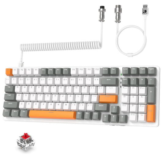 ZIYOU LANG K3 Mechanical Gaming Wired Keyboard LED Rainbow Backlit Linear Red Switch 100 Keys Full Anti-ghosting Ergonomic Durable ABS Mixed Color Keycaps  with Coiled Type-C to USB Cable-White