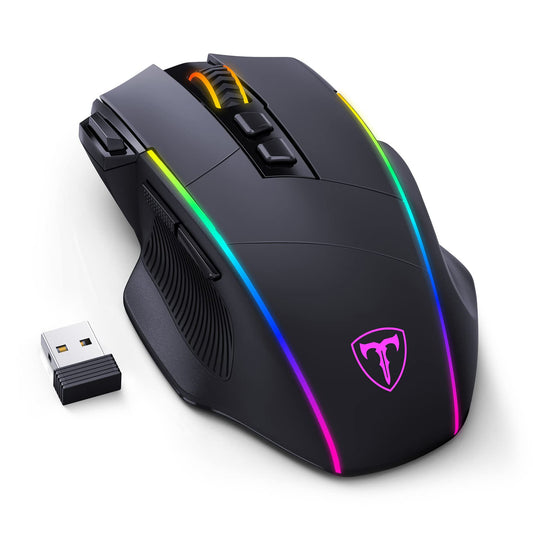 RisoPhy Wireless Gaming Mouse - Tri-Mode 2.4G/USB-C/Bluetooth, 10,000DPI, RGB Backlit, Ergonomic, 8 Programmable Buttons,