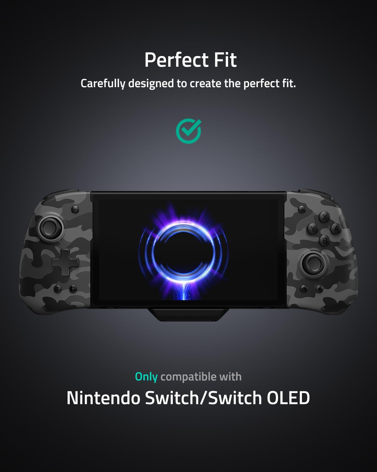 FUNLAB Switch Handheld Controller for Nintendo/OLED - Customizable Joycon, Luminous Camo Black, Ergonomic Design, Turbo & Mapping Features