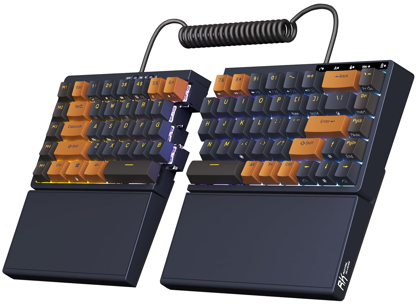 RK ROYAL KLUDGE RKS70 Wireless Ergonomic Split Keyboard, RGB Hot Swappable, Bluetooth/2.4G/Wired, Black