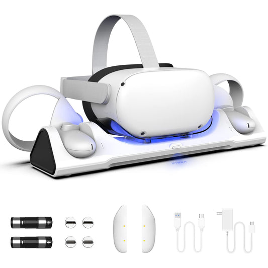 ZYBER Charging Dock for Meta Quest 2  VR Charger Station for Charging Oculus Quest 2 (Support fine design Strap with Battery)  Charging Stand with 2 Rechargeable Batteries  USB-C Charger and Cable
