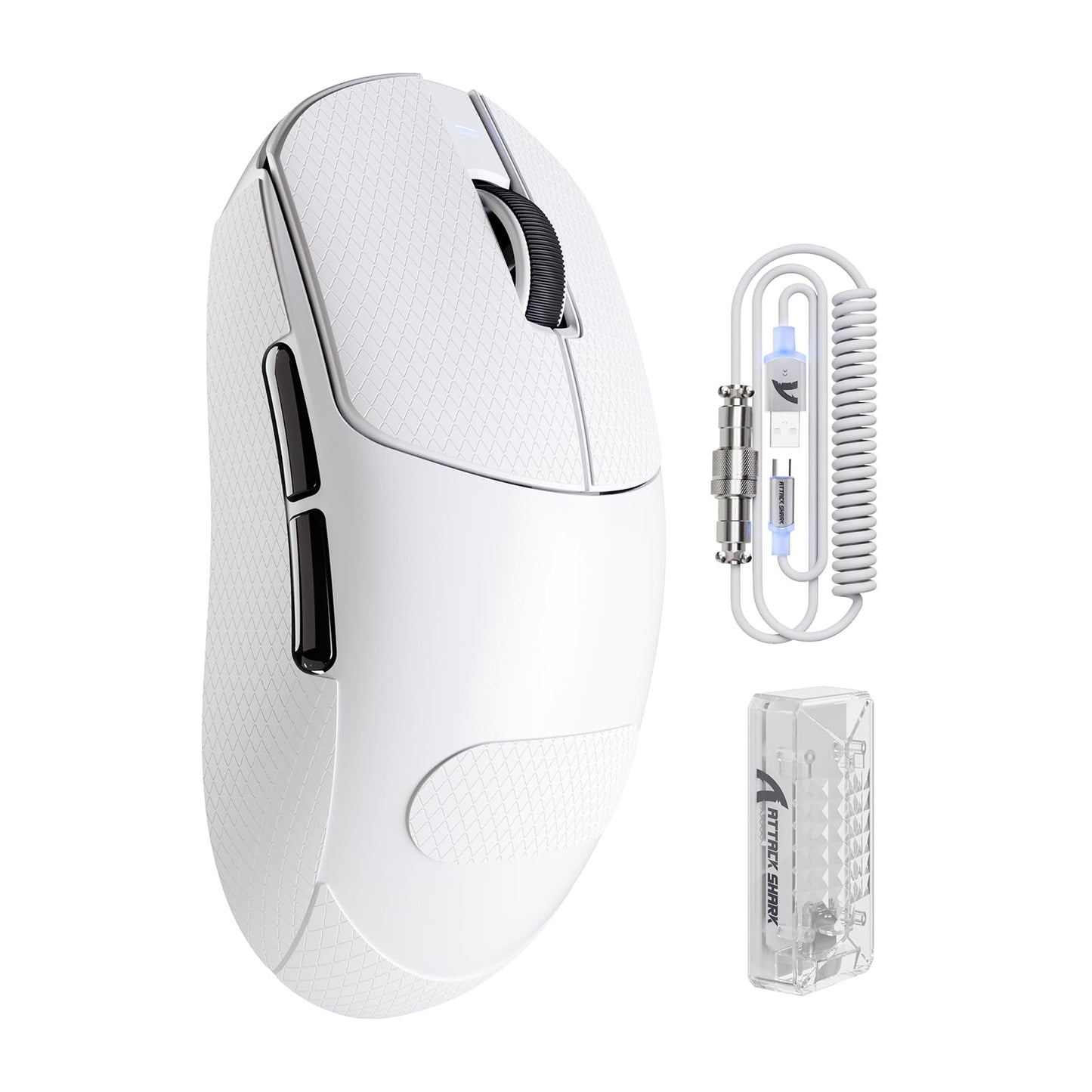ATTACK SHARK X8 PRO 8K Wireless Gaming Mouse PAW 3395PRO Sensor 40K DPI Tri-Mode 55g Ultra-Light Broadcom 52840 MCU Chip Programmable Mice with Coiled Cable for PC/MAC/Win-White&Tape
