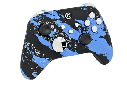 Custom Controllerzz Wireless Controller for PC & Xbox Series X/S - Blue Splatter & Silver Chrome Inserts