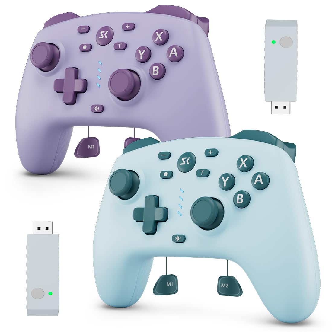 Wireless Switch Controller for Switch/Switch 2/Lite/OLED/PC Controller with 2.4G Adapter  2 Pack Switch Controller with Hall Joysticks & Hall Triggers  Switch Pro Controller with Wake-up  2 Back Programmable Buttons  Turbo Function