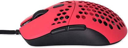 G-Wolves Hati HTM Wired Gaming Mouse - Ultra Lightweight 61G, Honeycomb Design, 3360 Sensor, PTFE Skates, Faze Red, Medium Size