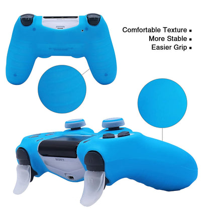 HLRAO PS4 Controller Skin - Glow Blue Silicone Grip Case with 8 Glow in Dark Thumb Grips + 2 Cat Paw Caps - Model SM-944