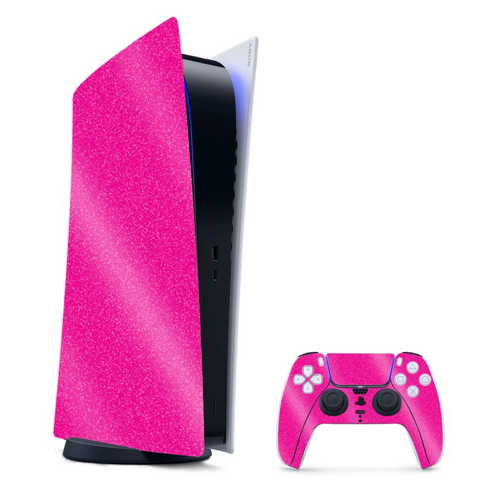 MightySkins Glossy Glitter Gaming Skin for PS5 / PlayStation 5 Digital Edition Bundle - Solid Hot Pink | Durable High-Gloss Glitter Finish | Easy to Apply  Change Style | Made in The USA