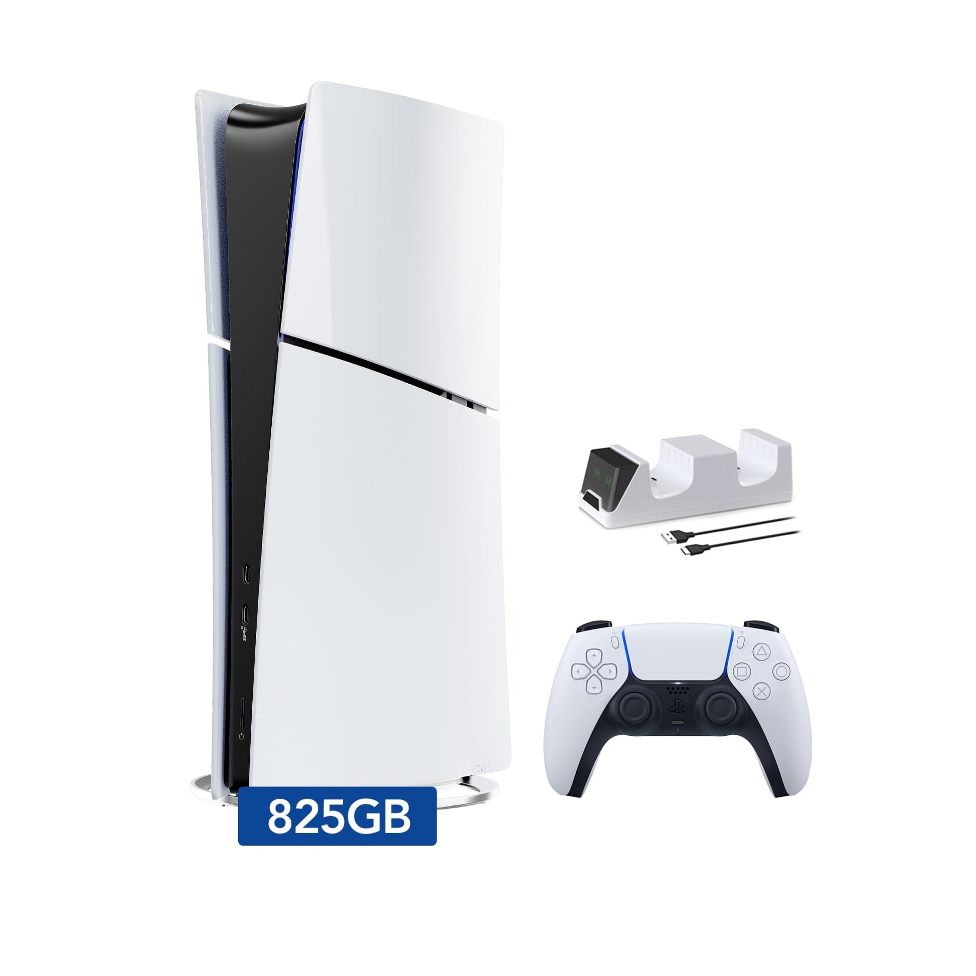 PlayStation 5 Slim Digital Edition Console  Controller and Mytrix Controller Charger - White  Slim PS5 825GB PCIe SSD Gaming Console