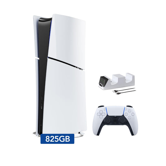PlayStation 5 Slim Digital Edition Console  Controller and Mytrix Controller Charger - White  Slim PS5 825GB PCIe SSD Gaming Console