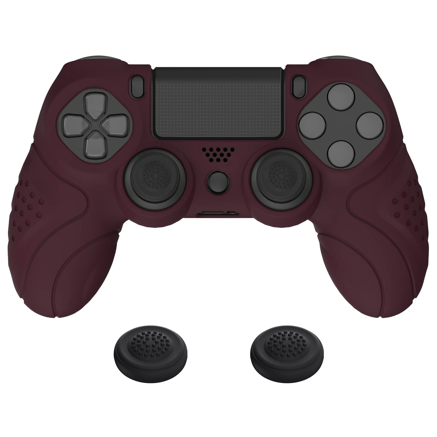 PlayVital Guardian Edition Wine Red Ergonomic Soft Anti-Slip Controller Silicone Case Cover for ps4  Rubber Protector Skin with Joystick Caps for ps4 Slim/Pro Controller
