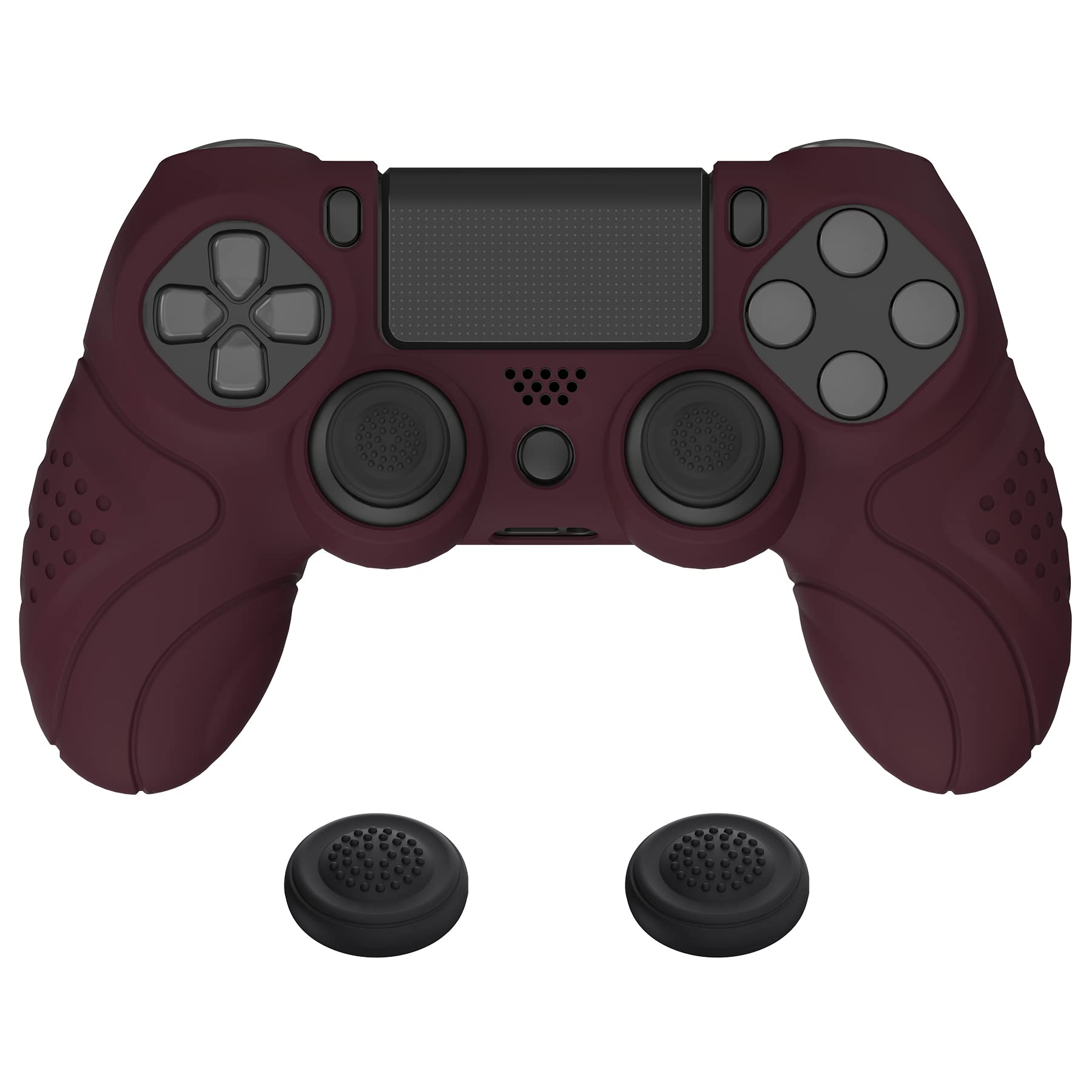 PlayVital Guardian Edition Wine Red Ergonomic Soft Anti-Slip Controller Silicone Case Cover for ps4  Rubber Protector Skin with Joystick Caps for ps4 Slim/Pro Controller