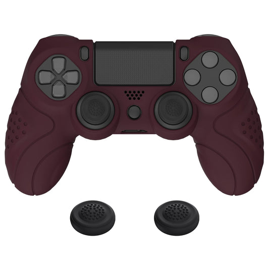 PlayVital Guardian Edition Wine Red Ergonomic Soft Anti-Slip Controller Silicone Case Cover for ps4  Rubber Protector Skin with Joystick Caps for ps4 Slim/Pro Controller