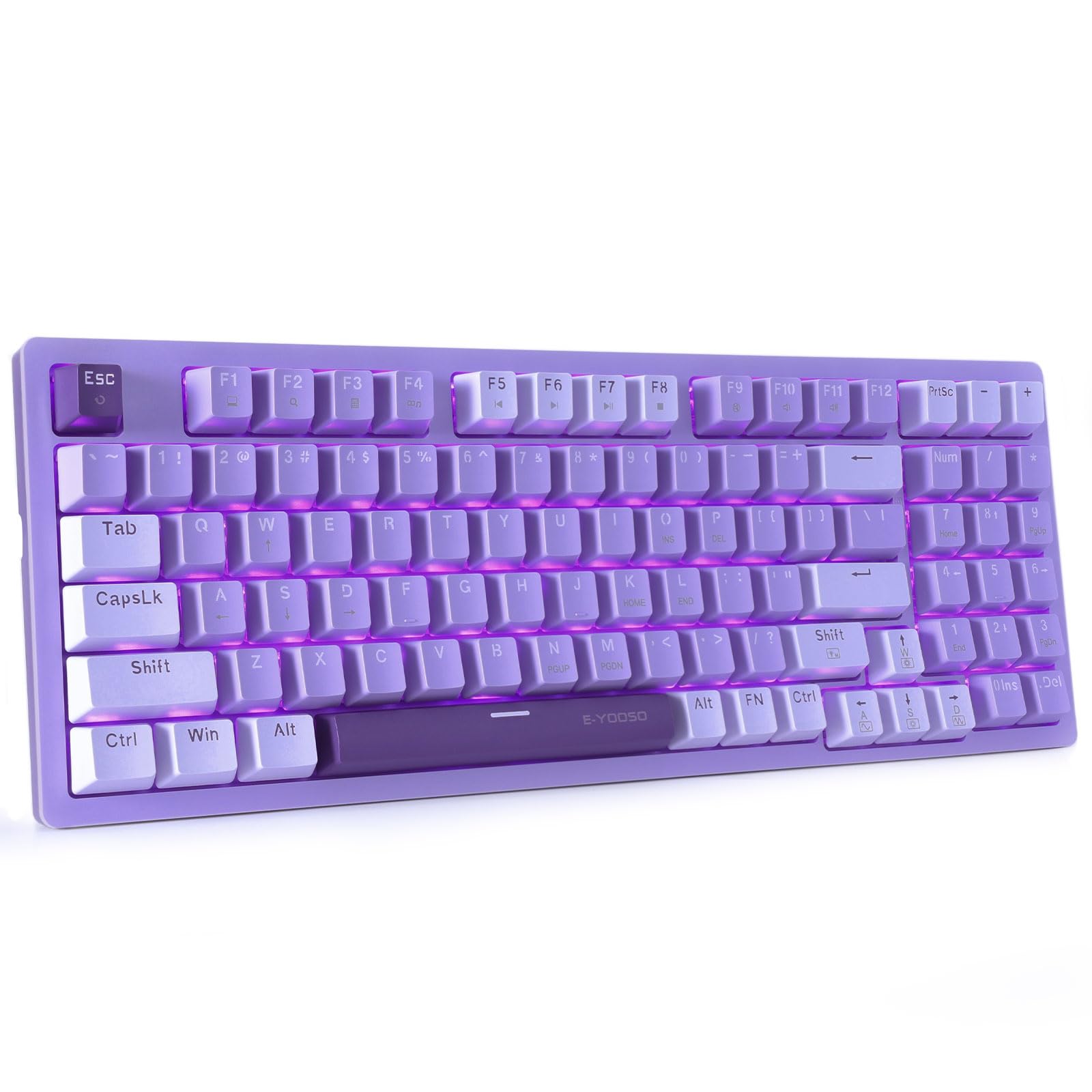HUO JI Mechanical Gaming Keyboard USB Wired Compact with Number Pad  Purple Led Backlit  Red Switch  Detachable Type C Cable  94 Keys for PC/Computer/Laptop  Purple and White