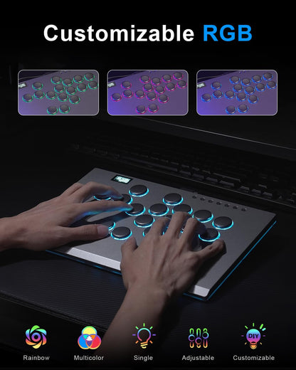 SIXSIR M16+ Leverless Arcade Stick Controller - Custom RGB, 16 Key, Slim Aluminum Alloy, Grey for PC/PS4/PS3/Switch