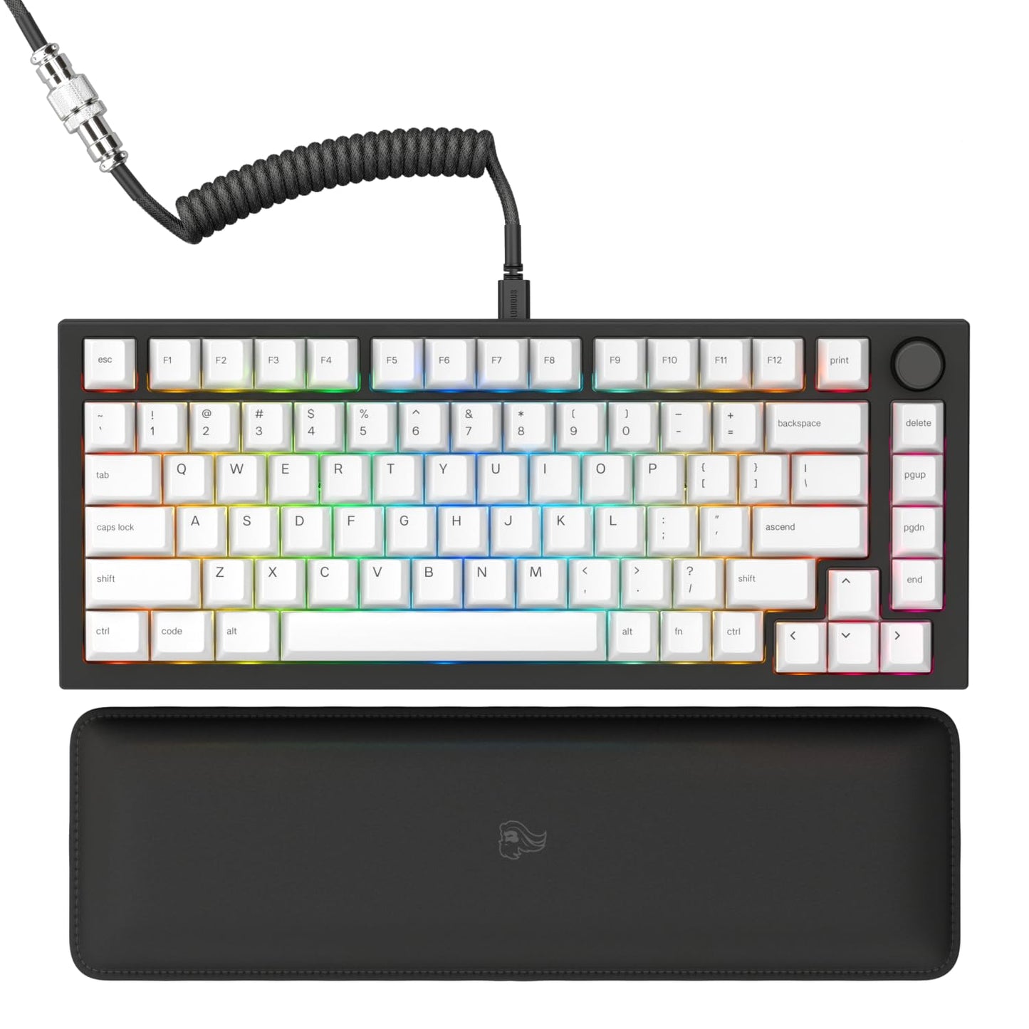 Glorious Gaming GMMK PRO 75% - Modular Mechanical Gaming Keyboard  TKL Size  1.5kg Frame  Glorious Fox Switches  Fully Customizable  Coiled Cable  Wrist Rest  White PBT Keycaps  RGB  QWERTY - Black