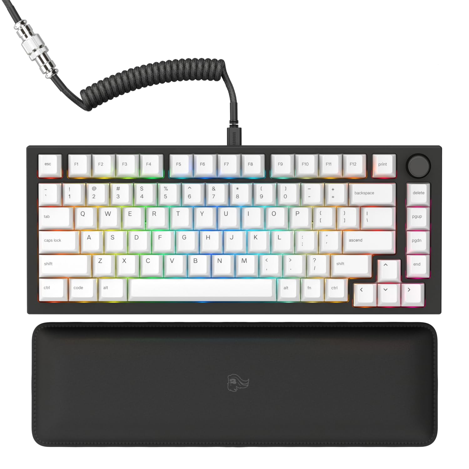 Glorious Gaming GMMK PRO 75% - Modular Mechanical Gaming Keyboard  TKL Size  1.5kg Frame  Glorious Fox Switches  Fully Customizable  Coiled Cable  Wrist Rest  White PBT Keycaps  RGB  QWERTY - Black