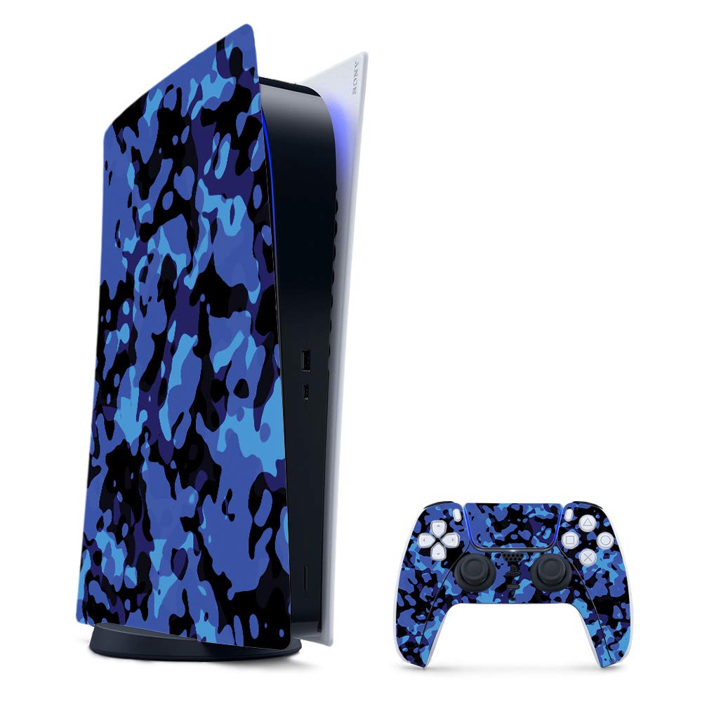 MightySkins Gaming Skin for PS5 / Playstation 5 Digital Edition Bundle - Blue Modern Camo | Protective Viny wrap | Easy to Apply and Change Style | Made in The USA