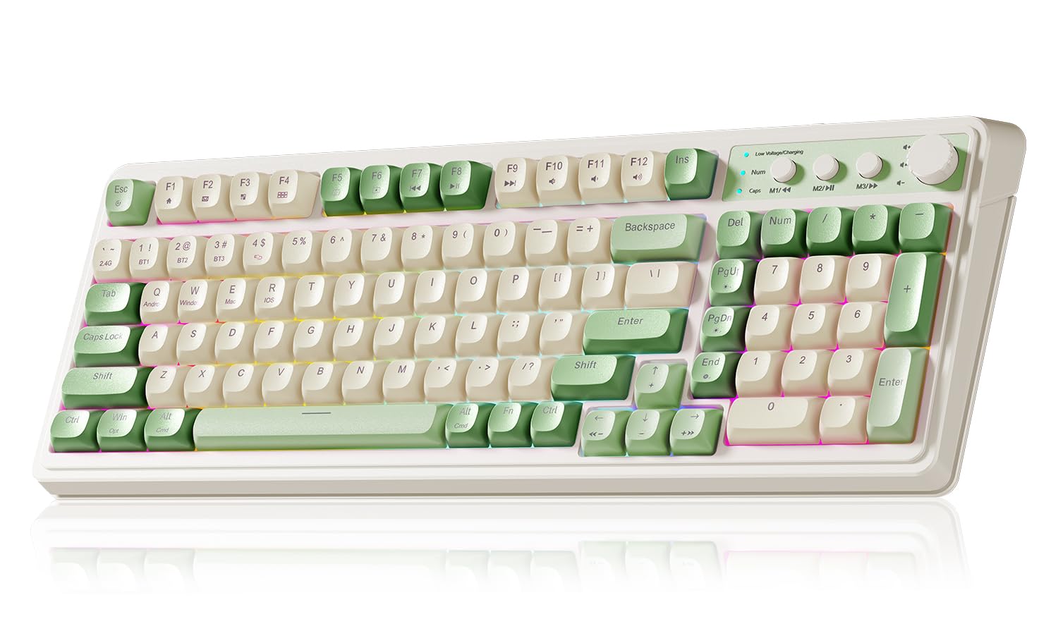 AULA S99 Gaming Keyboard  Wireless Computer Keyboards  Tri-Mode Bluetooth/2.4GHz/USB-C Custom Creamy Keyboard with Number Pad  RGB Backlit Media Knob Cute Programmable Keyboard for PC Gamer - Green