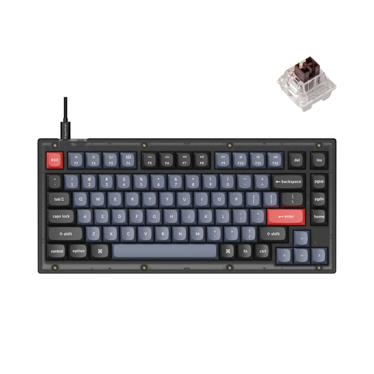 Keychron V1 Wired Mechanical Keyboard, 75% QMK/VIA, Hot-swappable K Pro Brown Switch, Frosted Black, Compatible with Mac/Windows/Linux