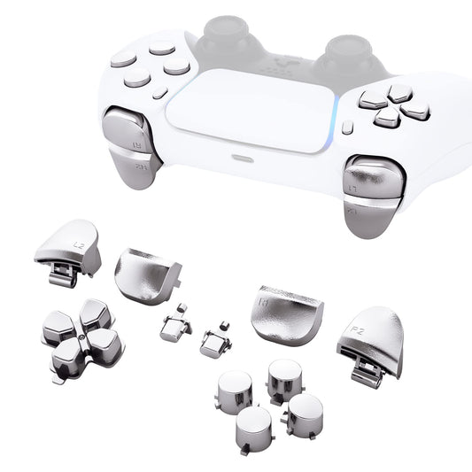 eXtremeRate Replacement D-pad R1 L1 R2 L2 Triggers Share Options Face Buttons  Chrome Silver Full Set Buttons Compatible with ps5 Controller BDM-010 & BDM-020