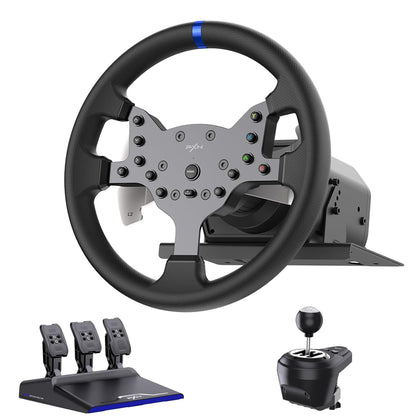 PXN V99 Force Feedback Racing Wheel with Pedals & Shifter for PC, PS4, Xbox - 270/900° Detachable, Black, 13.28 x 11.82