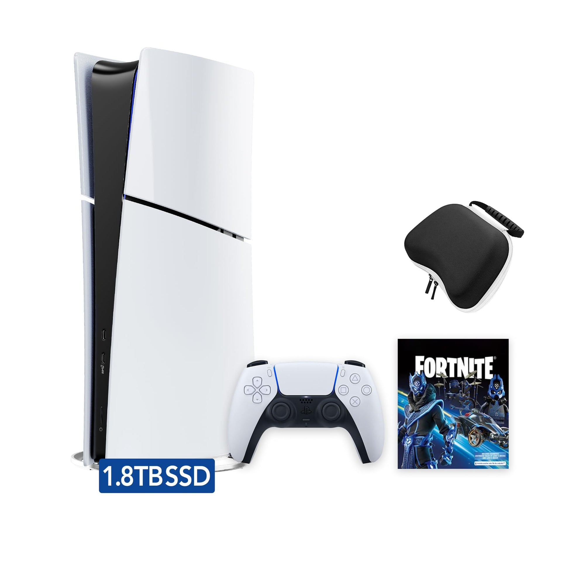 PlayStation 5 Slim Upgraded 1.8TB Digital Edition Fortnite Cobalt Star Bundle and Mytrix Controller Case - White  Slim PS5 1.8TB PCIe SSD Gaming Console