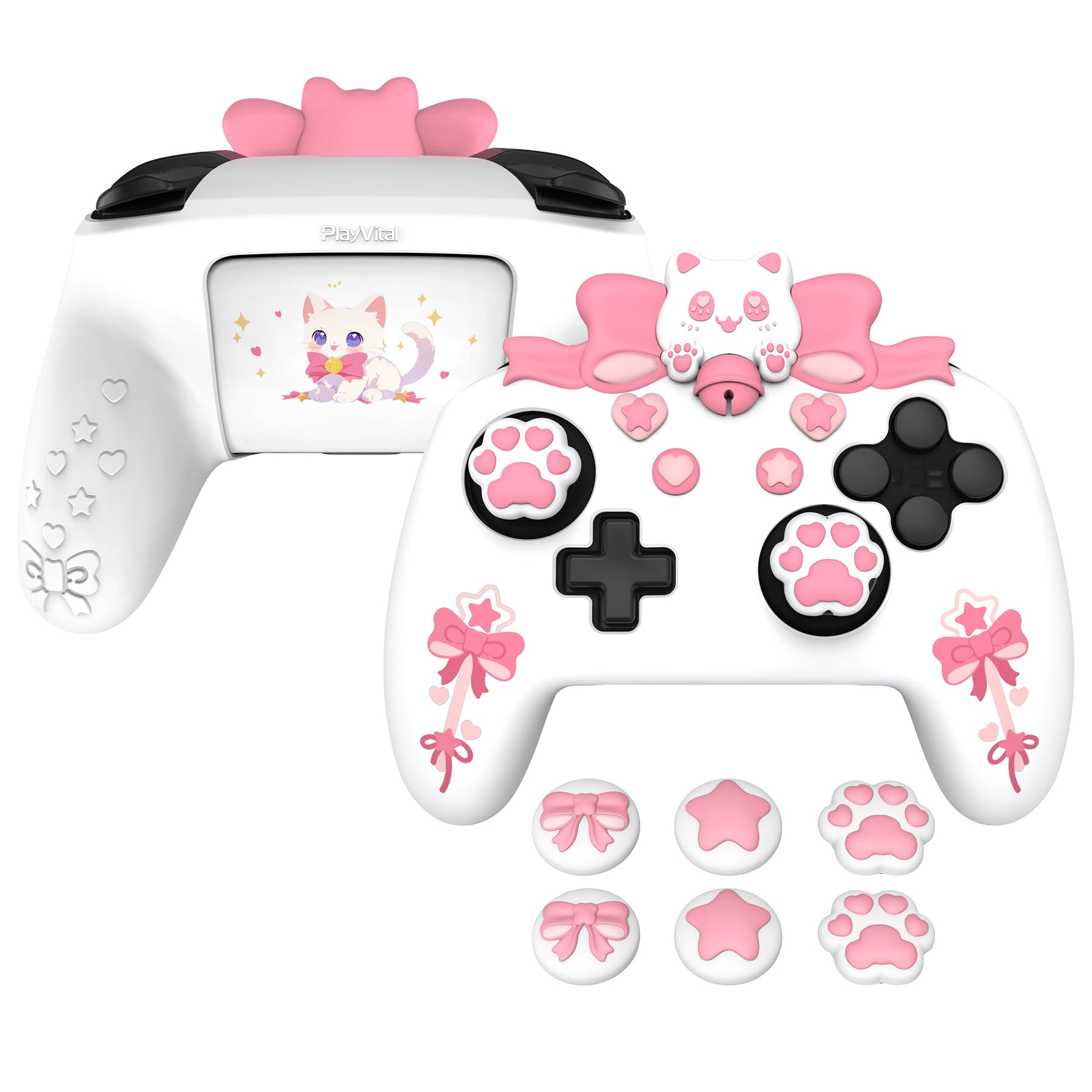 PlayVital Sweetheart Kitty Silicone Skin Compatible with Nintendo Switch Pro Controller Kawaii Anti-Slip Cover  Switch Pro Controller Joystick Grips & Protective Silicone Case - White
