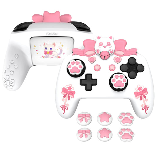 PlayVital Sweetheart Kitty Silicone Skin Compatible with Nintendo Switch Pro Controller Kawaii Anti-Slip Cover  Switch Pro Controller Joystick Grips & Protective Silicone Case - White