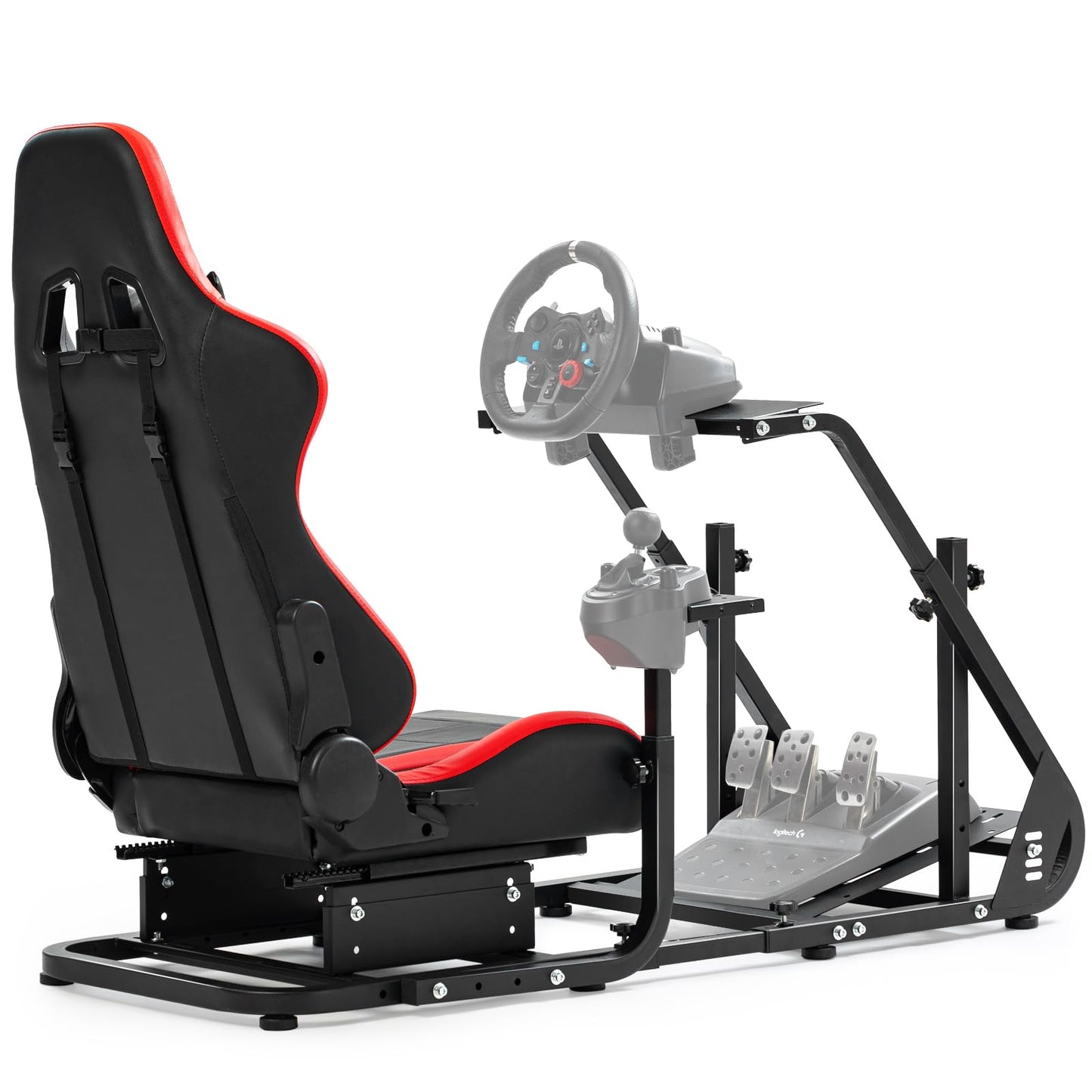 Marada Racing Simulator Cockpit Frame MAUS037 - Adjustable Red Seat for Logitech G29/G920/G923 - Gear Shifter Mount Included