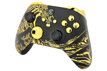 Custom Controllerzz Wireless Controller for Xbox & PC - Golden Waves & Gold Chrome Inserts