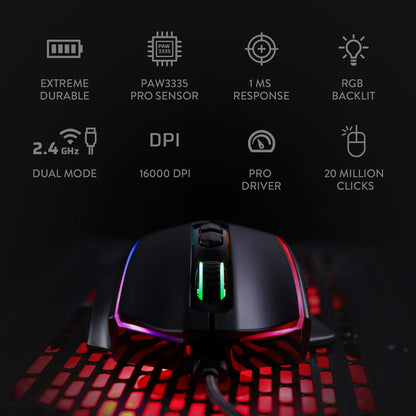 Redragon M686 Wireless Gaming Mouse, 16000 DPI, RGB Backlight, Black, Customizable Macro, 45-Hour Battery for PC/Mac/Laptop