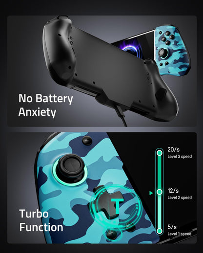 FUNLAB Switch Joycon Replacement Controller - Ergonomic Camo Blue Joypad with Customizable Features, Turbo, and Mapping