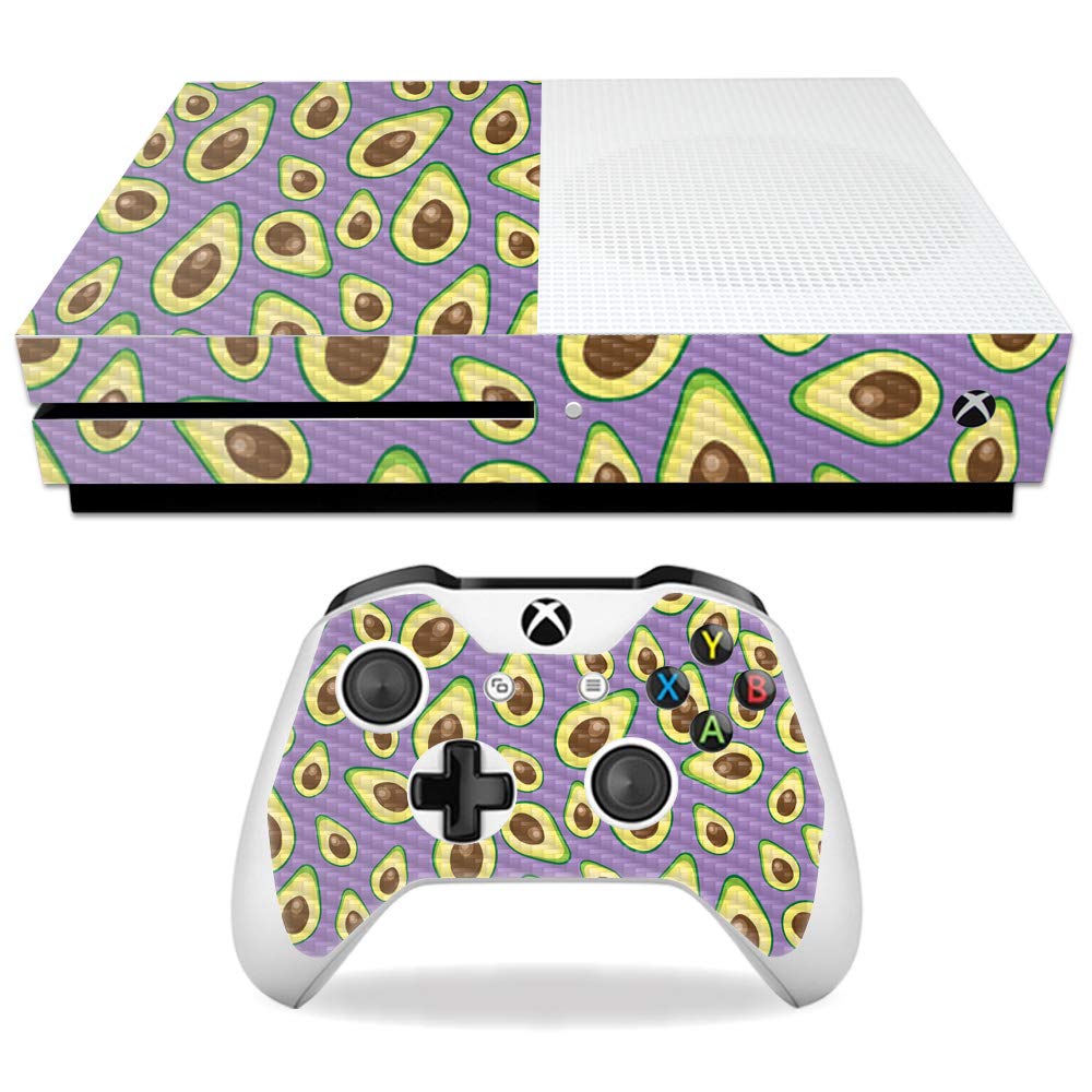 MightySkins Carbon Fiber Skin for Microsoft Xbox One S - Purple Avocados | Protective  Durable Textured Carbon Fiber Finish | Easy to Apply  Remove  and Change Styles | Made in The USA