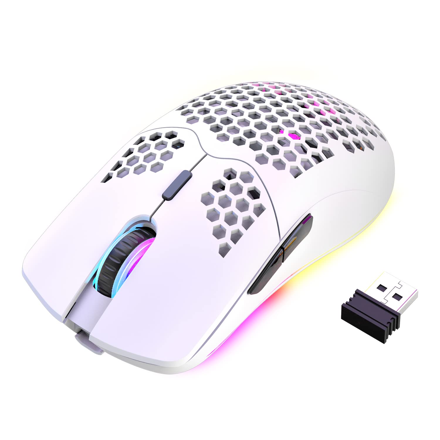 XINMENG Wireless Gaming Mouse Lightweight Honeycomb Design 3200 DPI Rechargeable Gaming Mouse with 16 Rainbow Backlit  USB Receiver Compatible with PC Gamers and Xbox and PS4 Users