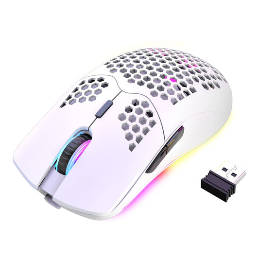 XINMENG Wireless Gaming Mouse Lightweight Honeycomb Design 3200 DPI Rechargeable Gaming Mouse with 16 Rainbow Backlit  USB Receiver Compatible with PC Gamers and Xbox and PS4 Users