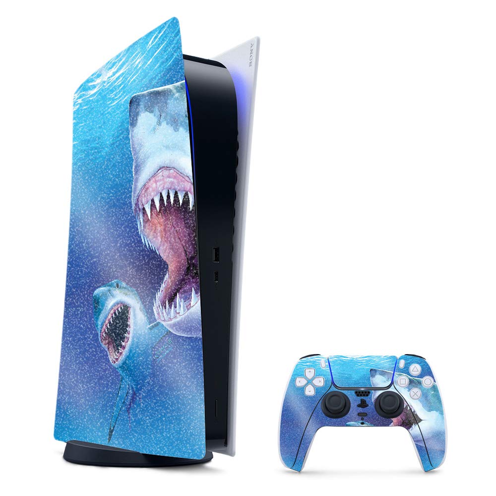 MightySkins Glossy Glitter Gaming Skin for PS5 / PlayStation 5 Digital Edition Bundle - Great Whites | Durable High-Gloss Glitter Finish | Easy to Apply and Change Styles | Made in The USA