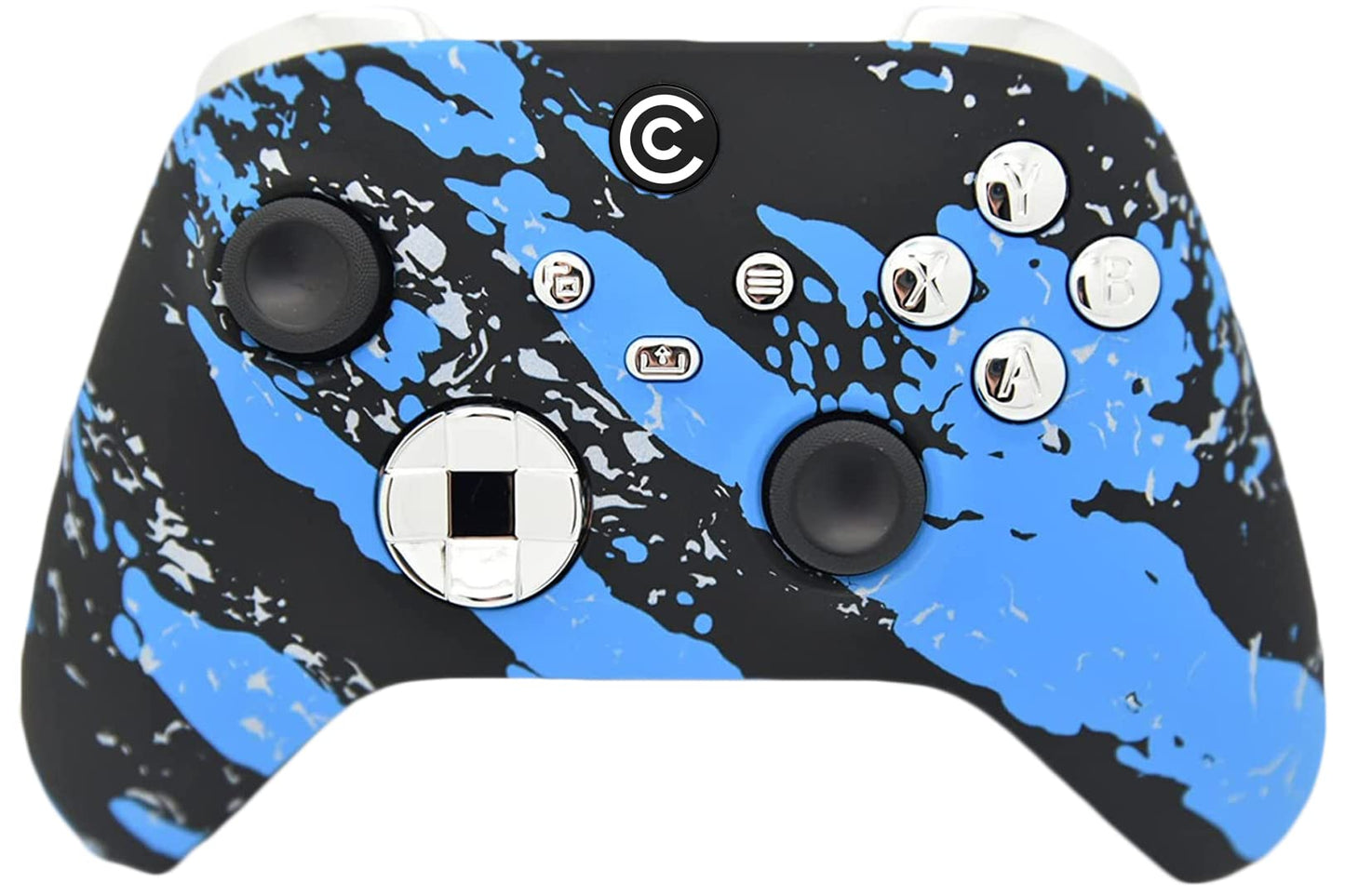 Custom Controllerzz Wireless Controller for PC & Xbox Series X/S - Blue Splatter & Silver Chrome Inserts