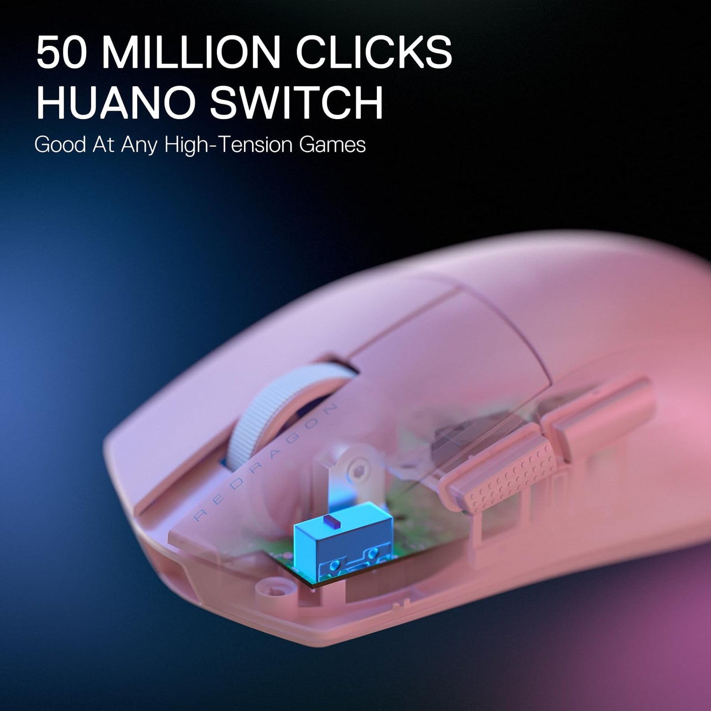 Redragon M916 PRO Wireless Gaming Mouse - 26K DPI, Ultra-Light, Ergonomic Design, Programmable Buttons, Pink