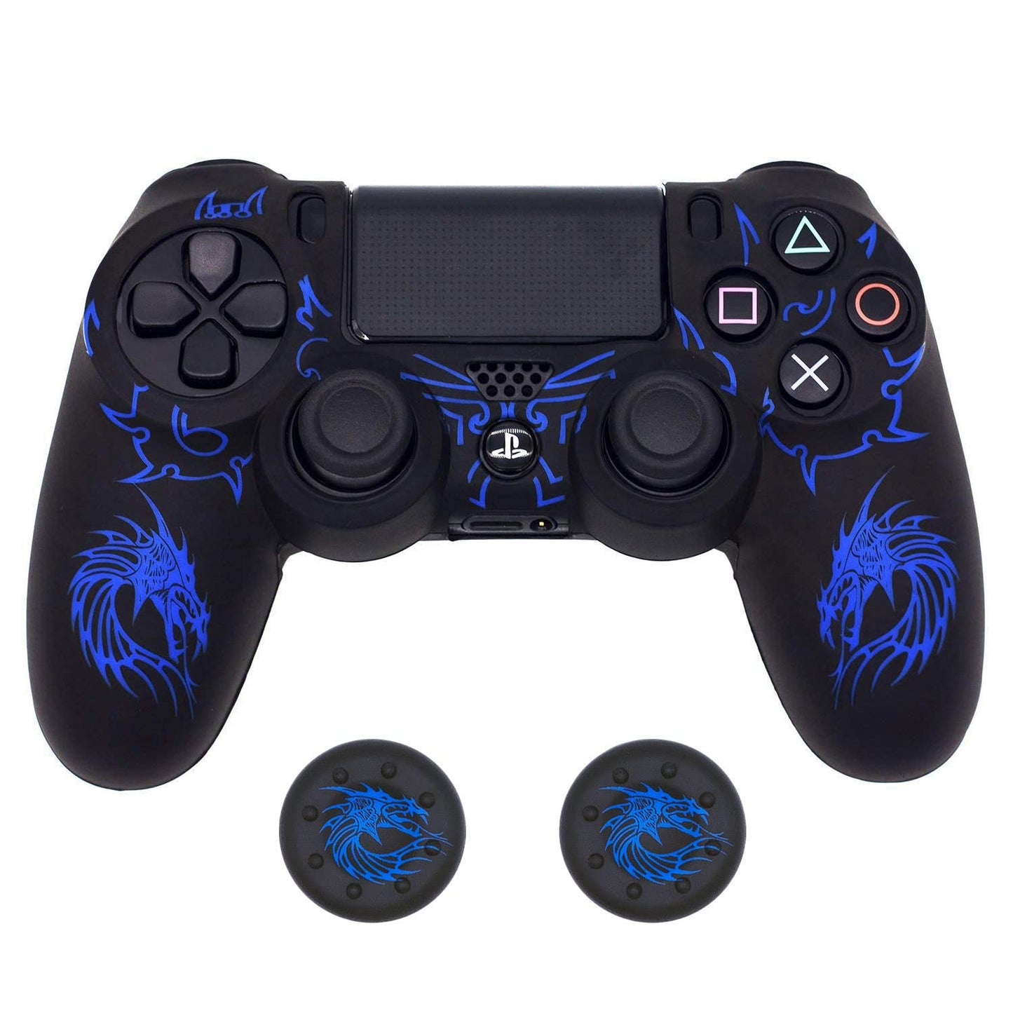 BRHE Anti-Slip Grip Silicone Cover Protector Case for PS4 Slim/Pro Controller - Dragon Carving Thumb Grip Caps