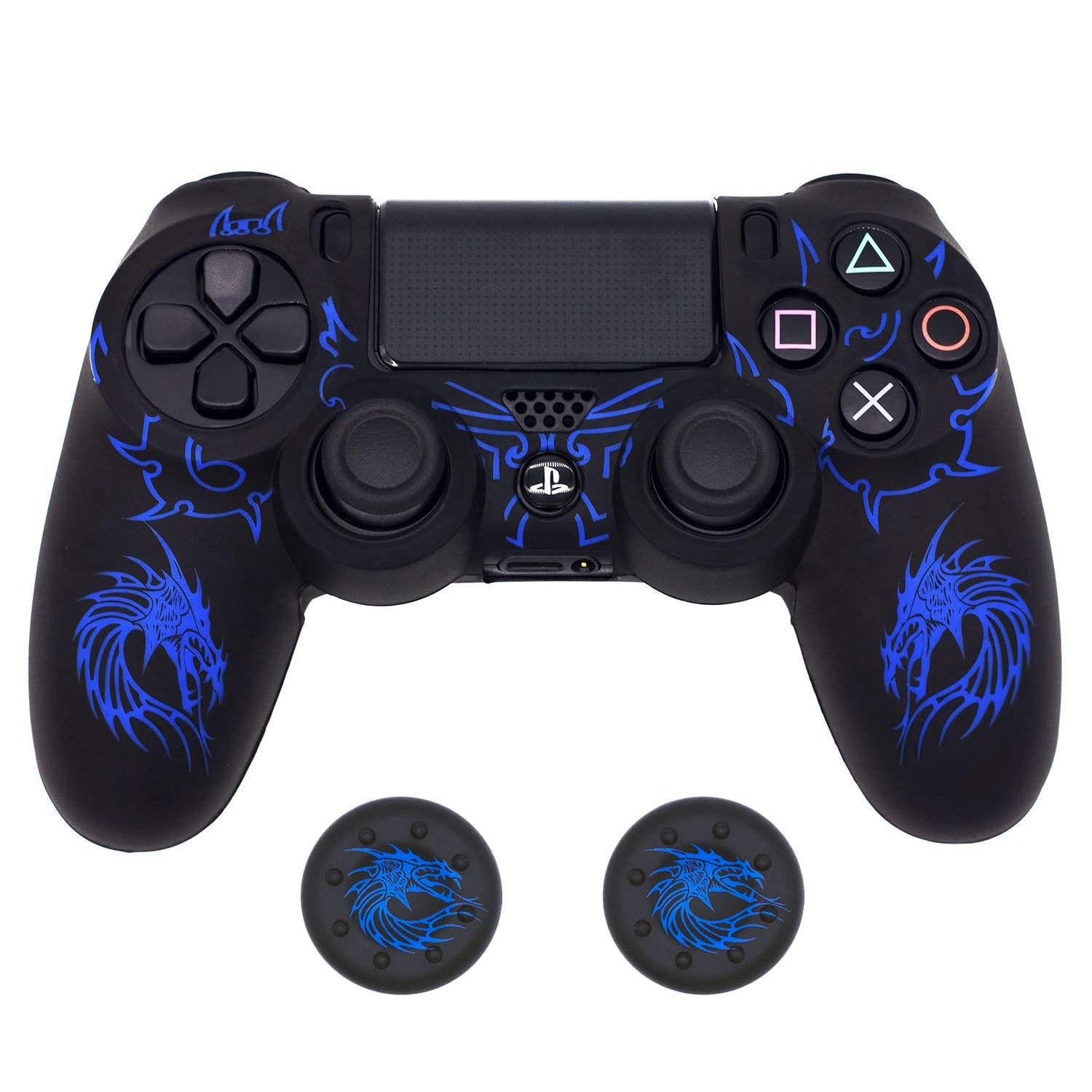 BRHE Anti-Slip Grip Silicone Cover Protector Case for PS4 Slim/Pro Controller - Dragon Carving Thumb Grip Caps
