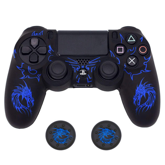 BRHE Anti-Slip Grip Silicone Cover Protector Case for PS4 Slim/Pro Controller - Dragon Carving Thumb Grip Caps