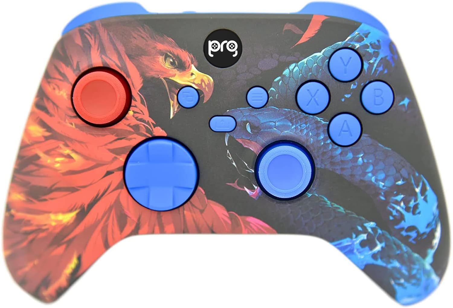 ProControllers LLC Hand Airbrushed Fade Custom Controller Compatible with Xbox Series X/S & Xbox One (Series X/S Bird V Snake W/Blue Inserts)