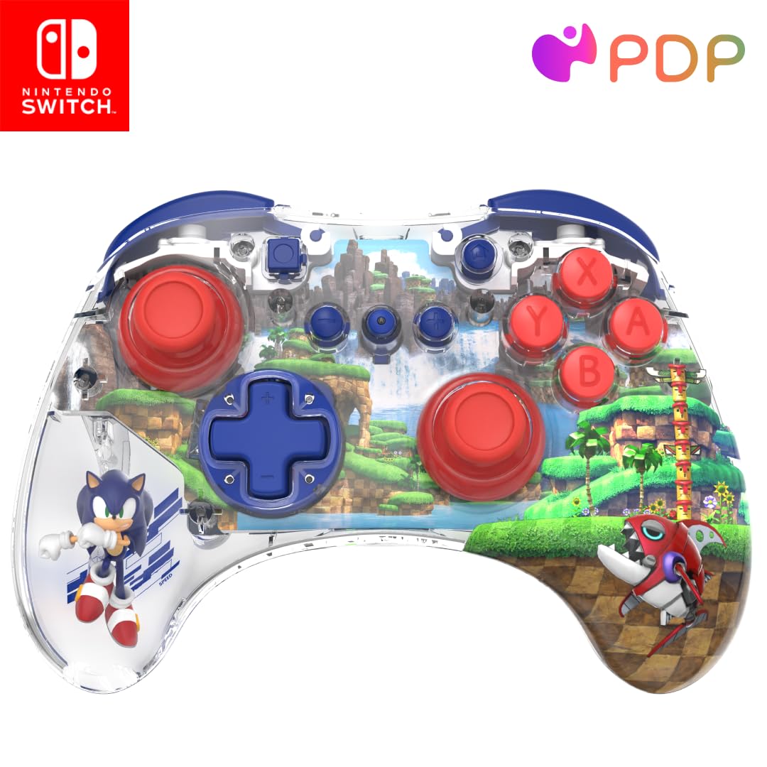 PDP REALMz Wireless Pro Controller for Nintendo Switch - Customizable LED, 40-Hour Battery, Sonic Green Hill Zone Edition