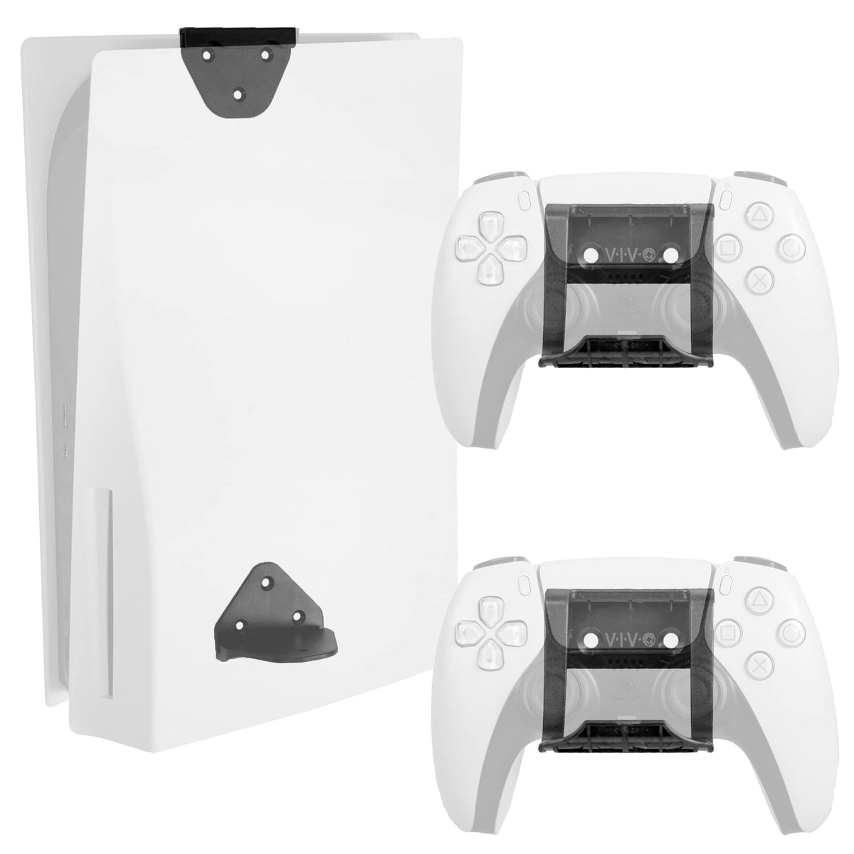 VIVO 2-in-1 Wall and Under Desk Mount Bracket Designed for PS5 Gaming Console  PlayStation 5 Standard and Digital Edition  Vertical Wall Display  2 Controller Mounts  Black  MOUNT-PS5C