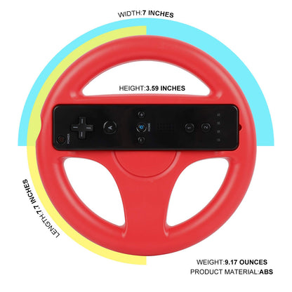 GEEKLIN Racing Wheel for Wii Controller - 2 pcs Red & Blue, Compatible with Mario Kart, Game Controller Wheel for Nintendo Wii Remote