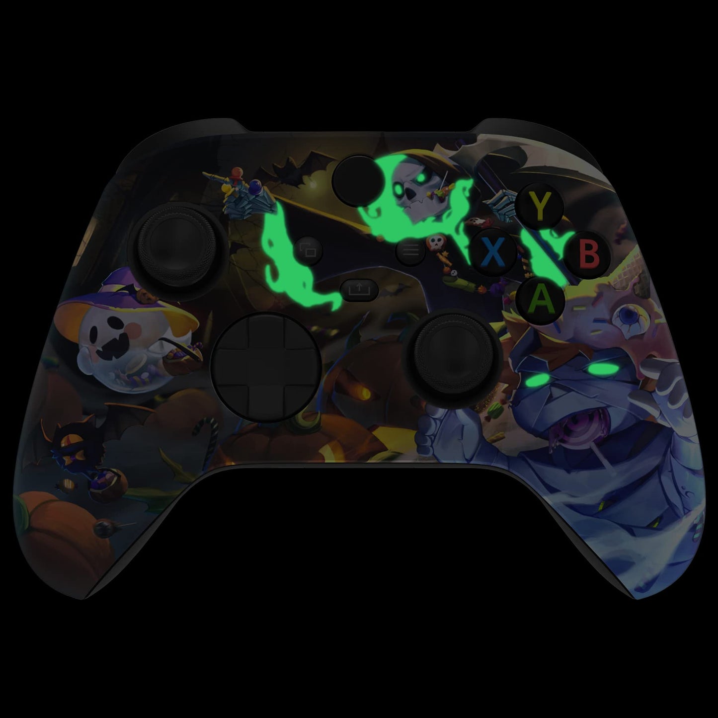 eXtremeRate Glow in Dark Shell for Xbox Series X & S - Halloween Candy Night - Scary-Theme Front Housing Cover - Model FX3T177