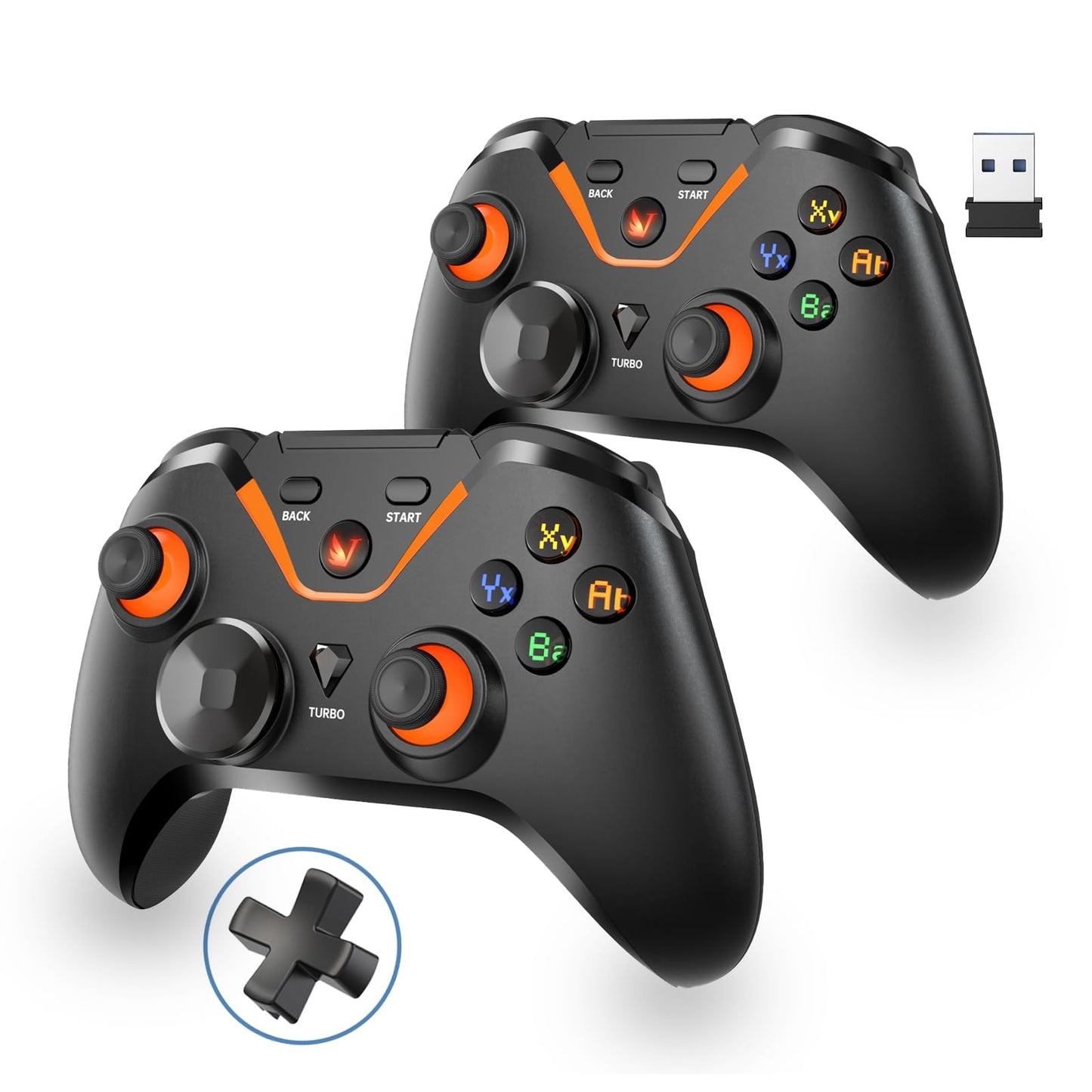 Wireless Gaming Controller for PC/NS/Android(2-Pack): Wired & USB Receiver Wireless & Bluetooth  Pressure-Sensitive Trigger  6-Axis Motion  Dual Vibration Feel  Turbo  Ergonomic Design(No Xbox/PS)