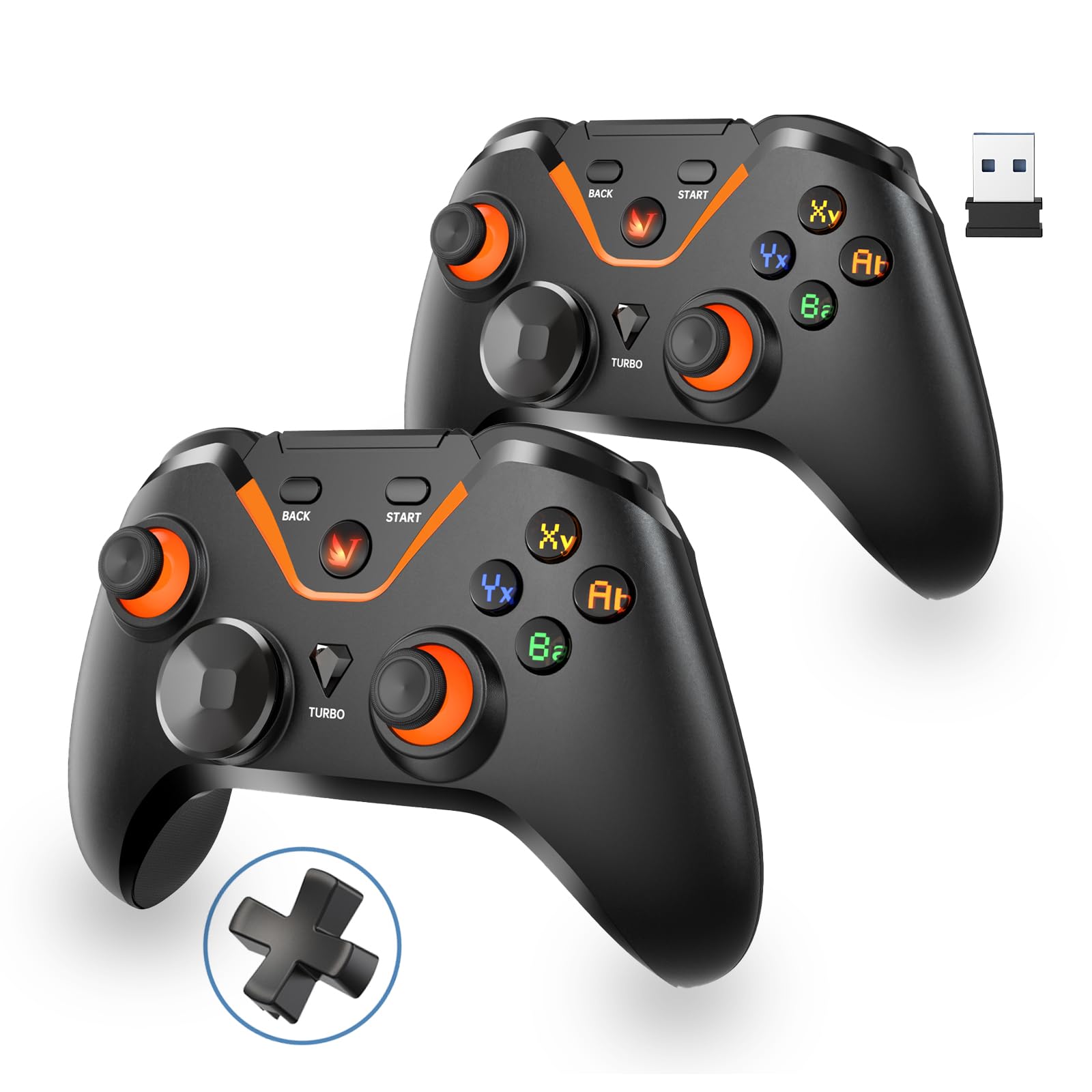 Wireless Gaming Controller for PC/NS/Android(2-Pack): Wired & USB Receiver Wireless & Bluetooth  Pressure-Sensitive Trigger  6-Axis Motion  Dual Vibration Feel  Turbo  Ergonomic Design(No Xbox/PS)