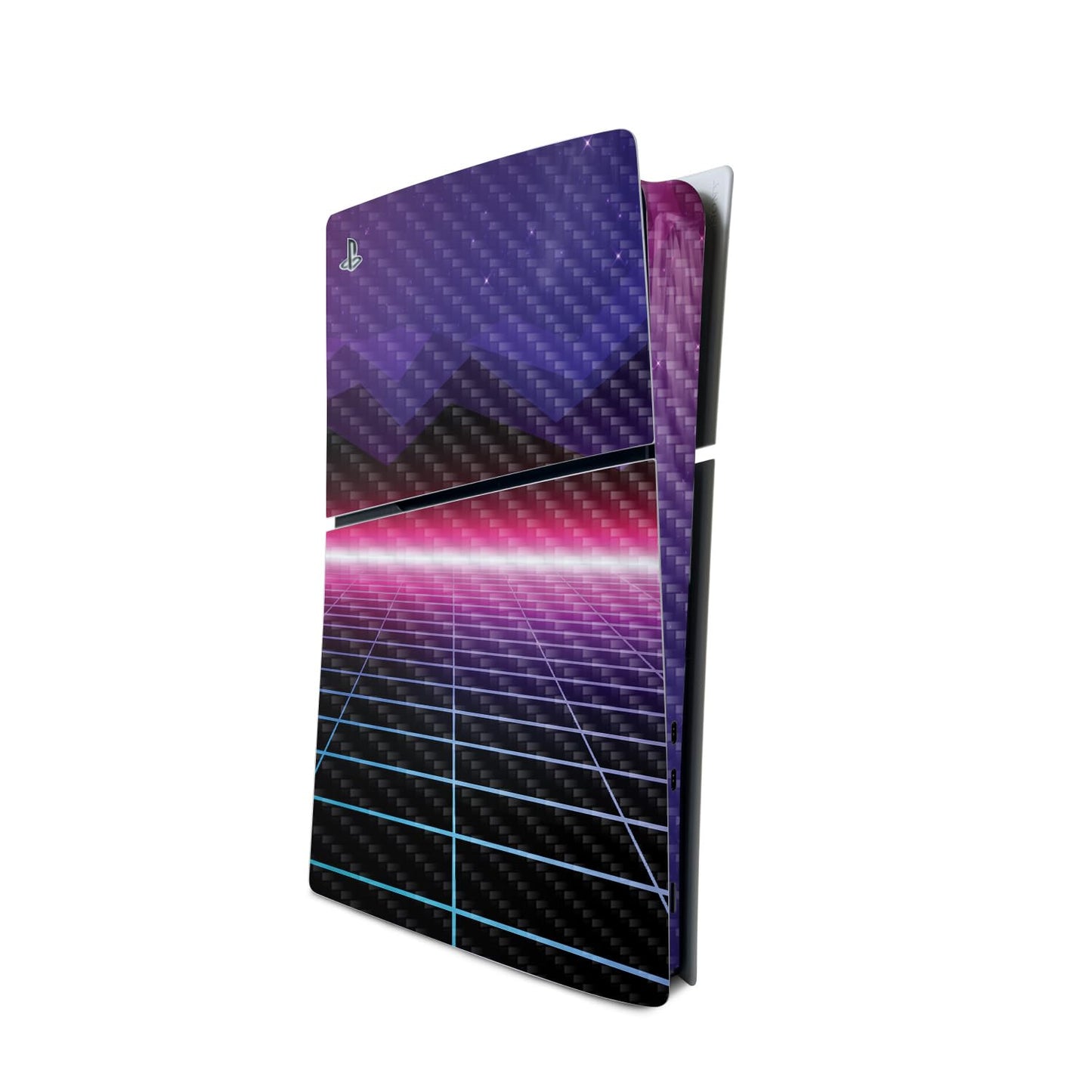 MightySkins Carbon Fiber Skin for PS5 Playstation 5 Slim Digital Edition Console Only - Synthwave Protective  Durable Textured Carbon Fiber Finish Easy to Apply Made in The USA