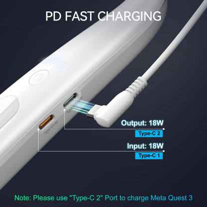 NEWDERY Battery Pack for Meta Quest 3S/3 - 10000mAh Neck Power Bank, PD Fast Charger, White